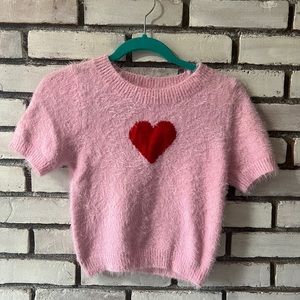 Pink Heart Short Sleeve Sweater